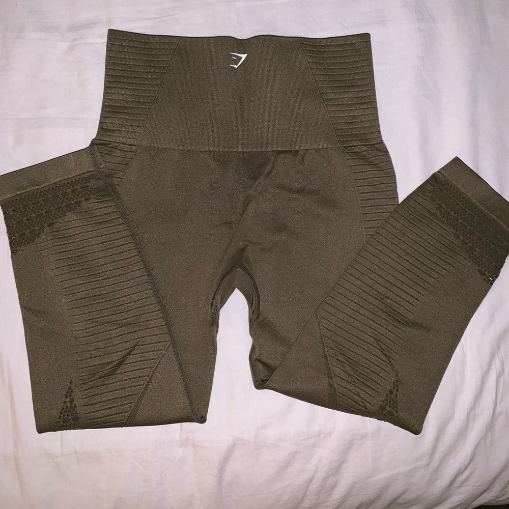 GYMSHARK ENERGY SEAMLESS CROPPED LEGGINGS, GREEN